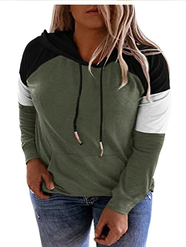 Womens Clothing Plus Size Collection | Womens Plus Size Tops Hoodie Sweatshirt Color Block Pocket Patchwork Long Sleeve V Neck S