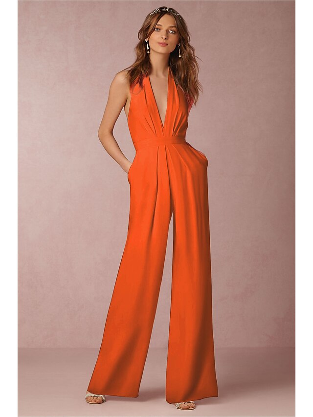 Women's Jumpsuit Pocket Solid Color V Neck Elegant Party Vacation
