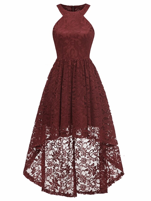 Womens Clothing Womens Dresses | Womens A Line Dress Midi Dress Purple Wine Sleeveless Solid Color Lace Plus High Low Hollow To 