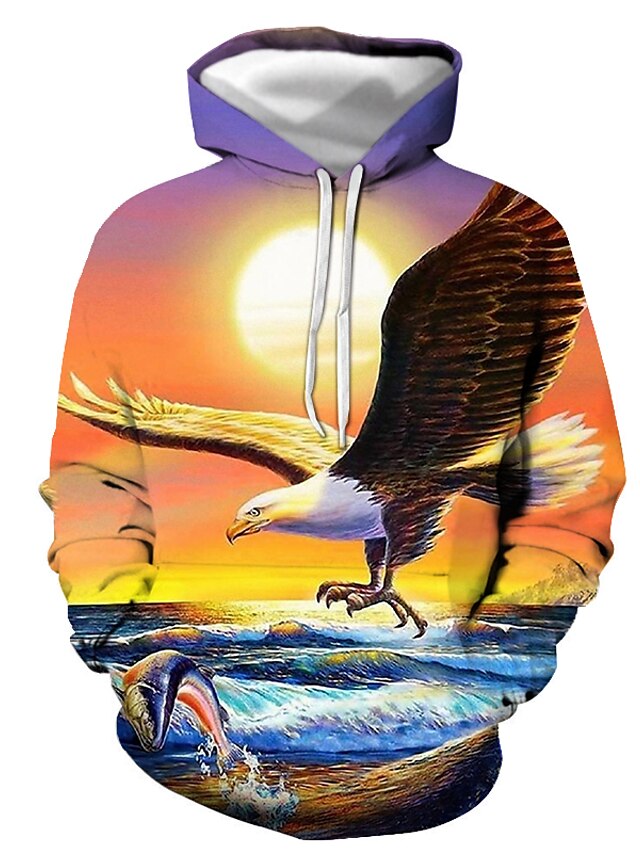 Mens Clothing Mens Hoodies & Sweatshirts | Mens Pullover Hoodie Sweatshirt Graphic Eagle Print Hooded Casual Daily 3D Print Casu