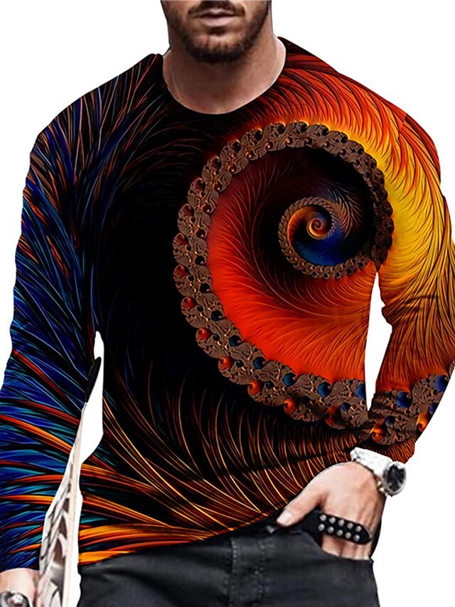 Mens Clothing Mens Tees & Tank Tops | Mens Unisex T shirt Tee 3D Print Graphic Prints Spiral Stripe Crew Neck Daily Holiday Prin