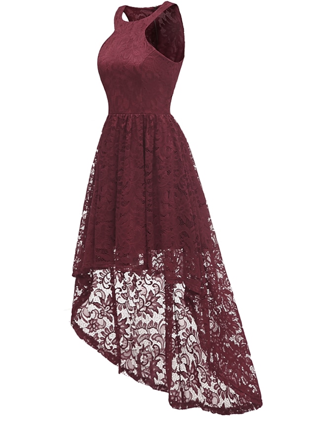 Womens Clothing Womens Dresses | Womens A Line Dress Midi Dress Purple Wine Sleeveless Solid Color Lace Plus High Low Hollow To 