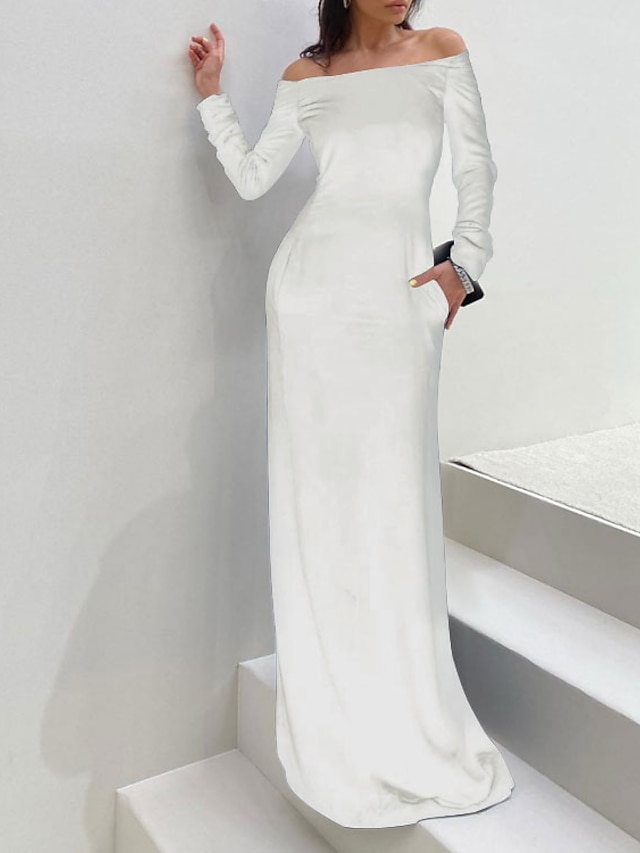 Sheath Off Shoulder Long Bell Sleeves Back Zipper Floor Length Evening Formal Dress