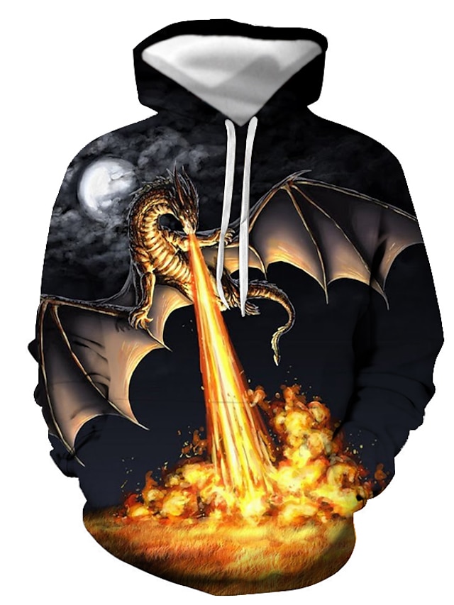 Mens Clothing Mens Hoodies & Sweatshirts | Mens Pullover Hoodie Sweatshirt Dragon Graphic Print Hooded Casual Daily 3D Print Cas