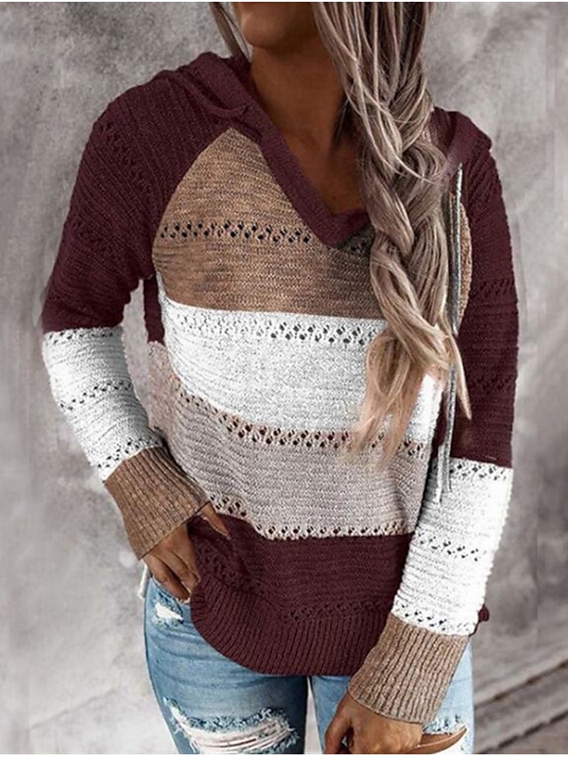 Womens Clothing Sweaters & Cardigans | Womens Sweater Pullover Knitted Color Block Casual Long Sleeve Loose Sweater Cardigans Ho