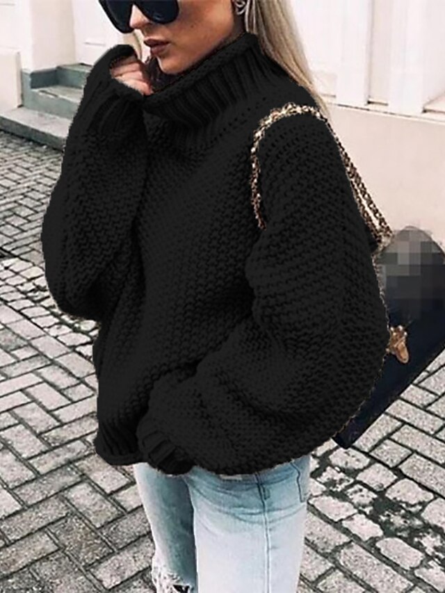 Womens Clothing Sweaters & Cardigans | Womens Sweater Pullover Jumper Knitted Solid Color Basic Casual Chunky Long Sleeve Loose 