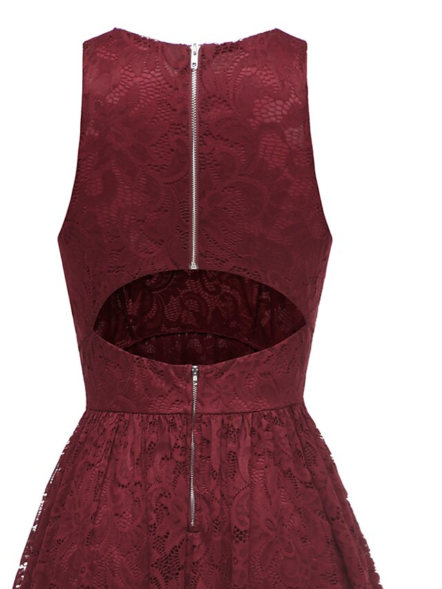 Womens Clothing Womens Dresses | Womens A Line Dress Midi Dress Purple Wine Sleeveless Solid Color Lace Plus High Low Hollow To 