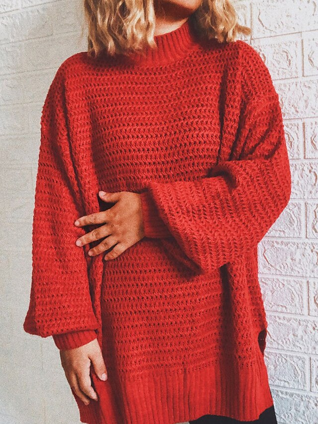 Womens Clothing Sweaters & Cardigans | Womens Pullover Sweater Jumper Knit Tunic Knitted Solid Color Stand Collar Stylish Daily 