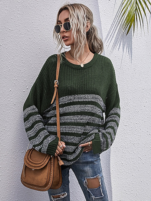 Womens Clothing Sweaters & Cardigans | Womens Pullover Sweater Jumper Knit Knitted Striped Ethnic Style Vintage Style Casual Dai