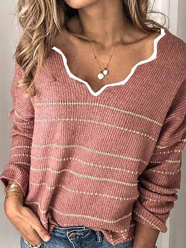 Womens Clothing Sweaters & Cardigans | Womens Pullover Sweater Jumper Knit Knitted Striped V Neck Casual Date Festival Fall Wint