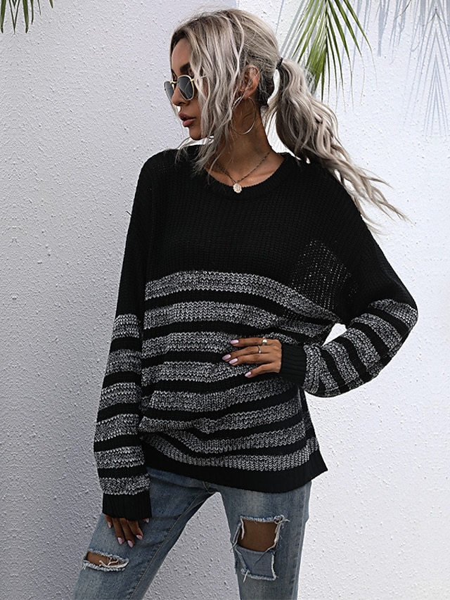 Womens Clothing Sweaters & Cardigans | Womens Pullover Sweater Jumper Knit Knitted Striped Ethnic Style Vintage Style Casual Dai