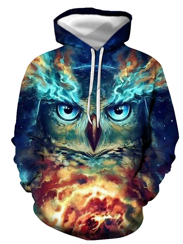New Men's Black & White Night Owl Hoodie Geometric Tribal Graphic Sweater Design