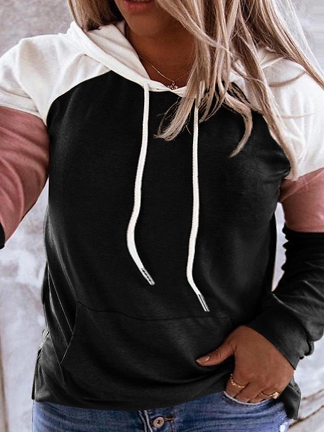 Womens Clothing Plus Size Collection | Womens Plus Size Tops Hoodie Sweatshirt Color Block Pocket Patchwork Long Sleeve V Neck S