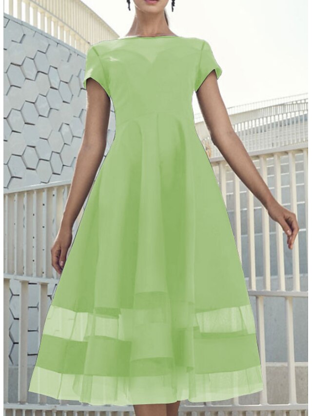 ALine Elegant Party Wear Wedding Guest Cocktail Party Dress Boat Neck