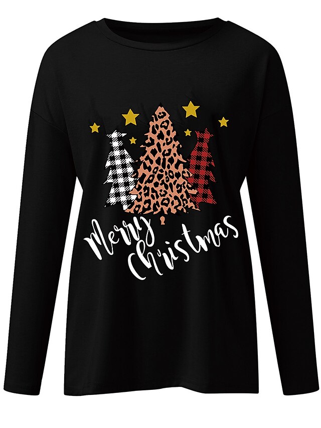 Womens Clothing Plus Size Collection | Womens Plus Size Tops Hoodie Pullover Hoodie Sweatshirt Tree Santa Claus Print Long Sleev