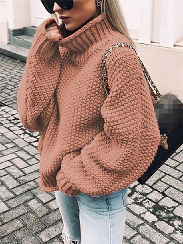 Womens Clothing Sweaters & Cardigans | Womens Sweater Pullover Jumper Knitted Solid Color Basic Casual Chunky Long Sleeve Loose 