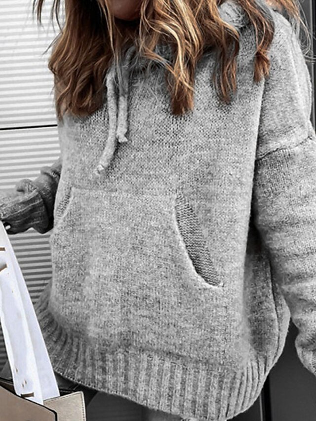 Womens Clothing Sweaters & Cardigans | Womens Pullover Sweater Jumper Knit Tunic Pocket Knitted Solid Color Hooded Stylish Basic