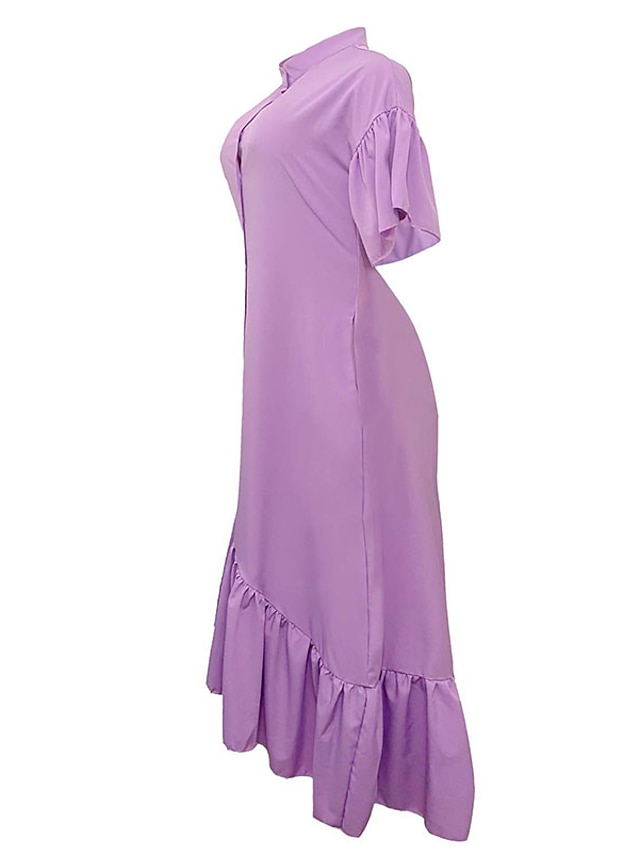 Womens Clothing Womens Dresses | Womens A Line Dress Maxi long Dress Light Purple Red Short Sleeve Solid Color Ruffle Pocket Plu