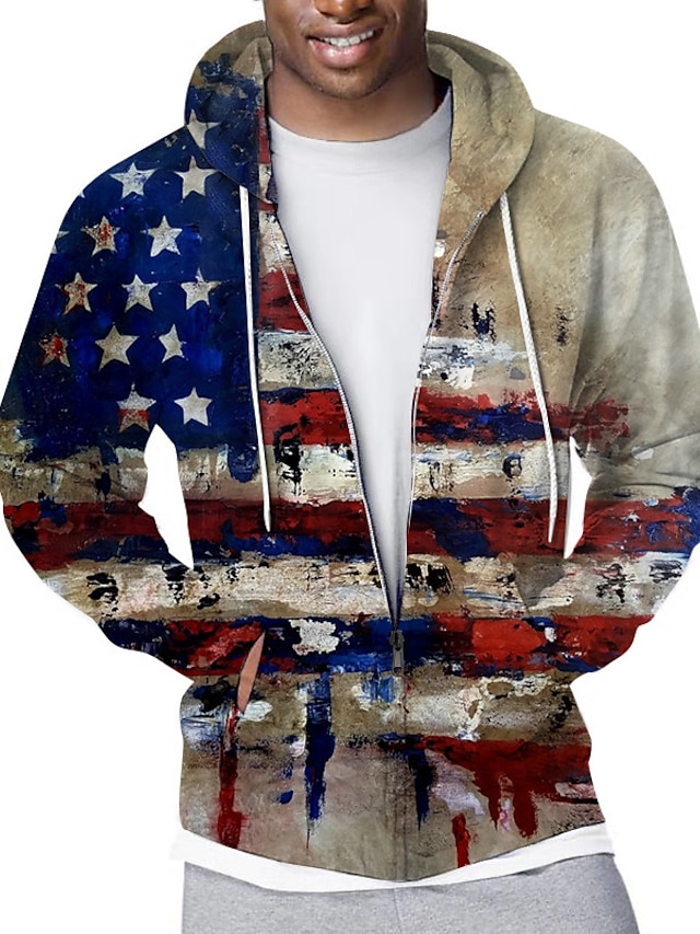  Men's Zip Up Hoodie Sweatshirt Full Zip Hoodie Graphic National Flag Hooded Sports & Outdoor Casual Daily 3D Print Casual Streetwear Hoodies Sweatshirts  Long Sleeve Khaki