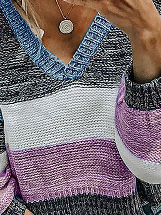 Womens Clothing Sweaters & Cardigans | Womens Sweater Jumper crochet Knit Knitted Striped V Neck Stylish Casual Daily Weekend Fa