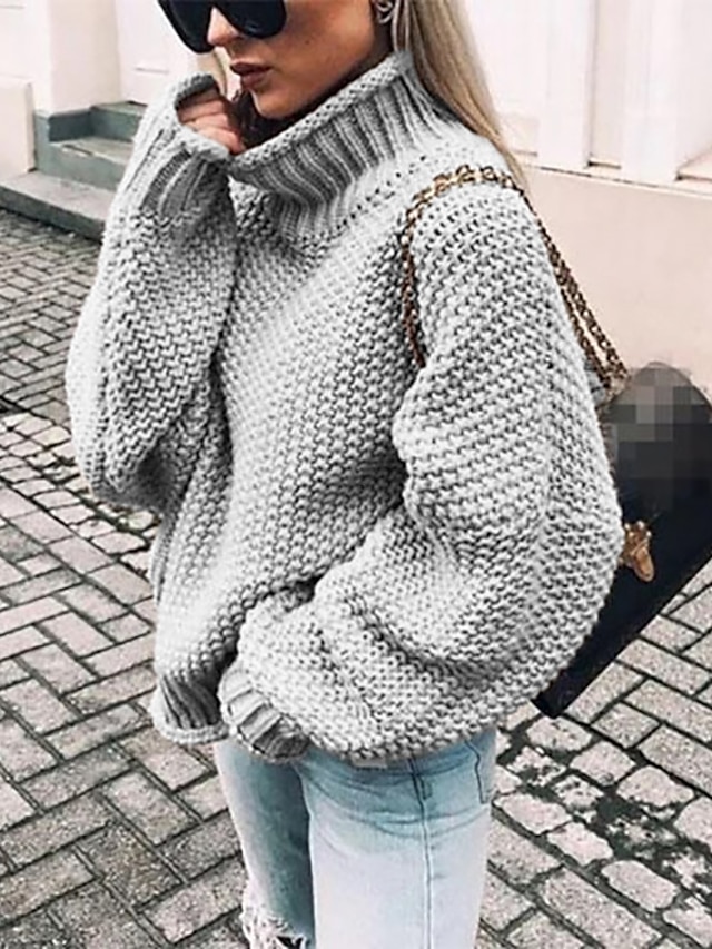 Womens Clothing Sweaters & Cardigans | Womens Sweater Pullover Jumper Knitted Solid Color Basic Casual Chunky Long Sleeve Loose 