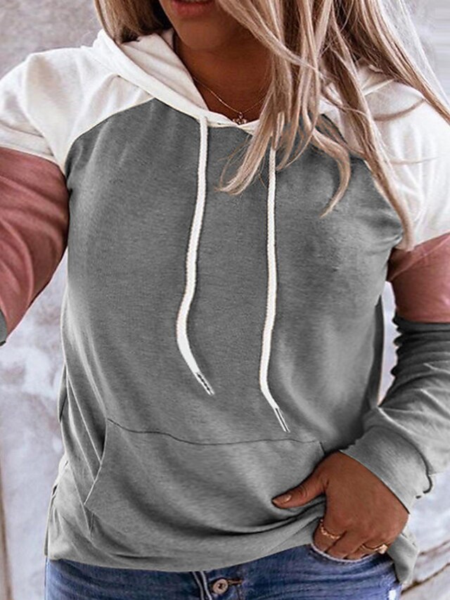 Womens Clothing Plus Size Collection | Womens Plus Size Tops Hoodie Sweatshirt Color Block Pocket Patchwork Long Sleeve V Neck S