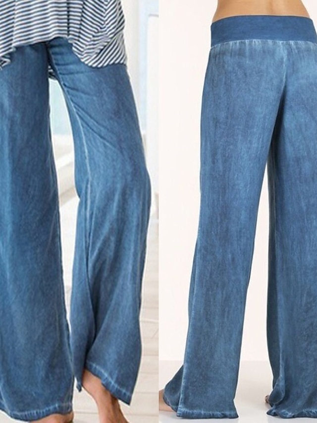  בגדי ריקוד נשים רגל רחבה מכנסיים ג'ינס פו שחור פול כחול כהה מותניים גבוהים אופנתי יום יומי טרקלין יומי סוף שבוע בג'י סטרצ'י (נמתח) באורך מלא S M L XL 2XL