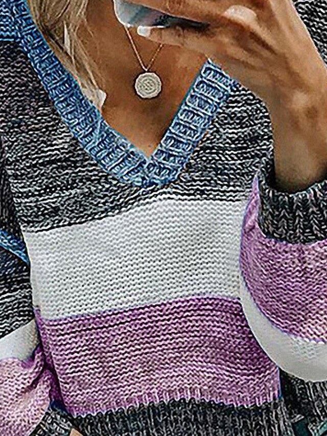 Womens Clothing Sweaters & Cardigans | Womens Sweater Jumper crochet Knit Knitted Striped V Neck Stylish Casual Daily Weekend Fa