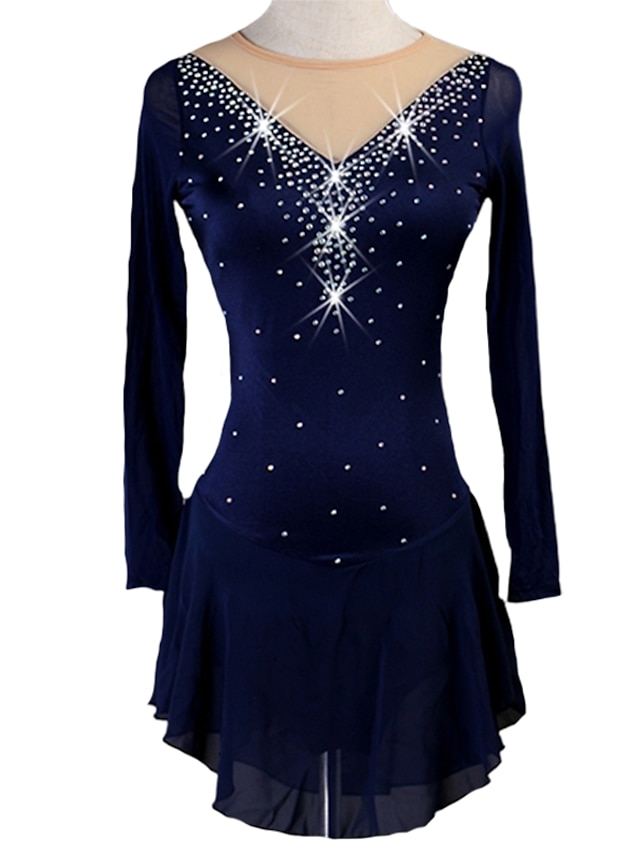 Sports & Outdoors Ice Skating | Figure Skating Dress Womens Girls Ice Skating Dress Outfits Dark Navy Mesh Spandex Practice Prof