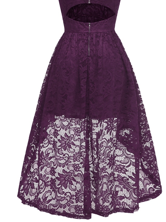 Womens Clothing Womens Dresses | Womens A Line Dress Midi Dress Purple Wine Sleeveless Solid Color Lace Plus High Low Hollow To 