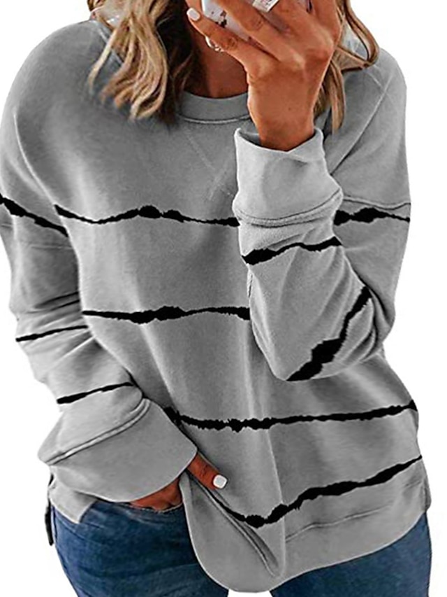  Women's Cotton Striped Basic Casual Ruched Black White Pink Daily Going out Crew Neck Long Sleeve Micro-elastic Fall Winter Fall & Winter