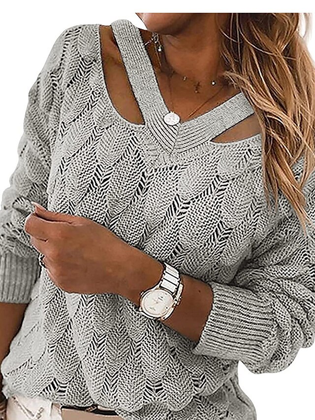 Womens Clothing Sweaters & Cardigans | Womens Pullover Sweater Jumper crochet Knit Knitted Solid Color V Neck Casual Daily Drop 