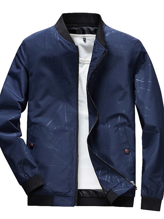 Men's Jacket Street Daily Fall Spring Regular Coat Zipper Stand Collar  Regular Fit Thermal Warm Breathable Casual Jacket Long Sleeve Solid Color  Pocket Blue Army Green Black 8839062 2021 – $22.49