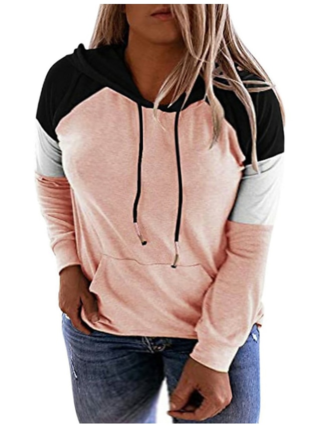 Womens Clothing Plus Size Collection | Womens Plus Size Tops Hoodie Sweatshirt Color Block Pocket Patchwork Long Sleeve V Neck S