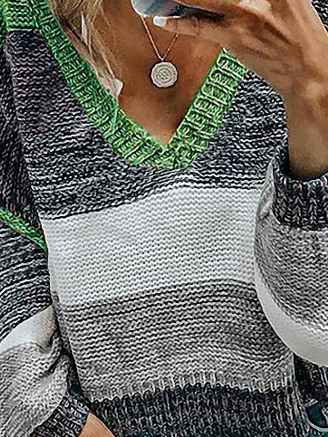 Womens Clothing Sweaters & Cardigans | Womens Sweater Jumper crochet Knit Knitted Striped V Neck Stylish Casual Daily Weekend Fa