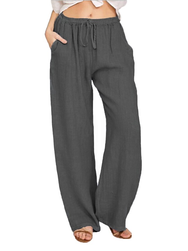 Womens Clothing Womens Bottoms | Womens Casual Trousers Culottes Wide Leg Pants Slacks Wide Leg Drawstring Pocket Full Length Pa