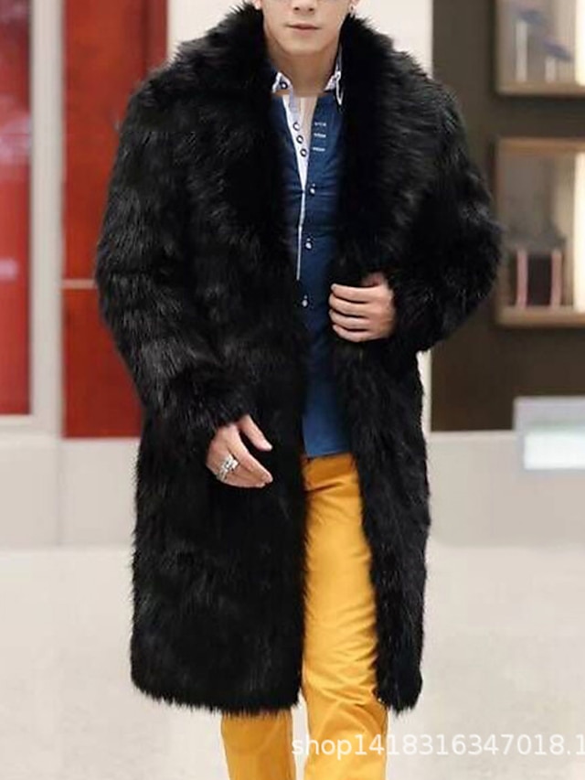 Mens Clothing Mens Outerwear | Mens Jacket Faux Fur Coat Street Daily Fall Winter Long Coat Open Front Turndown Regular Fit Ther