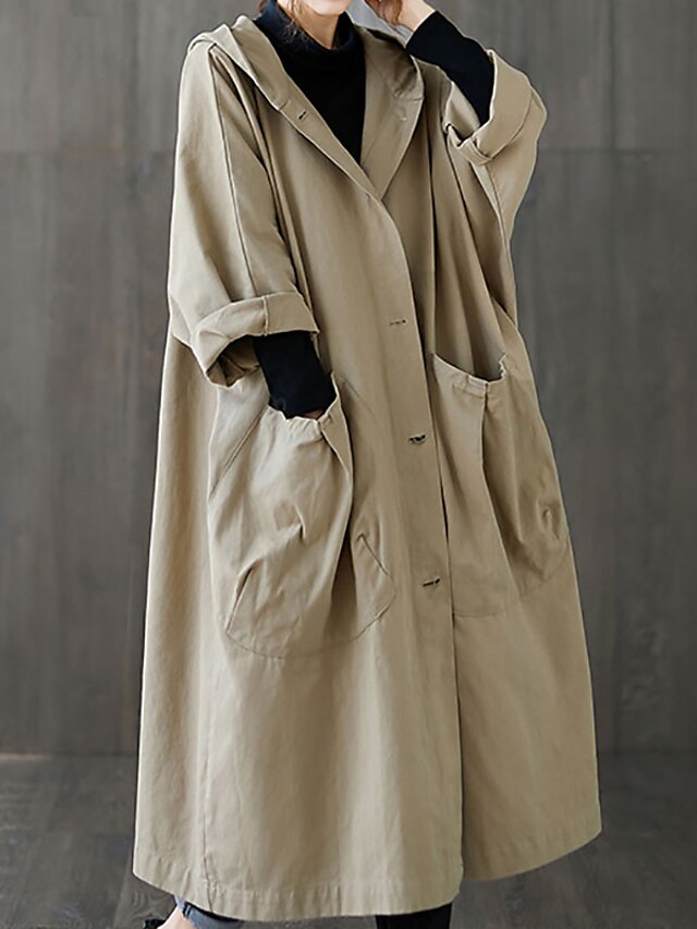 Women's Trench Coat Daily Fall Long Coat V Neck Regular Fit Warm Casual 