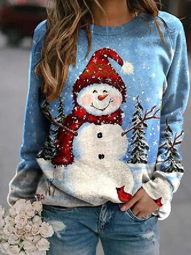 Womens Clothing Womens Tops | long sleeve casual christmas snowman sweatshirt - RD94624