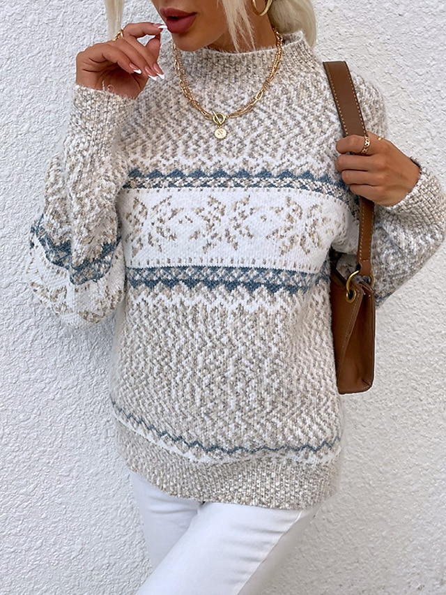 Womens Clothing Sweaters & Cardigans | Womens Sweater Pullover Jumper Knitted Vintage Style Casual Long Sleeve Regular Fit Snowf