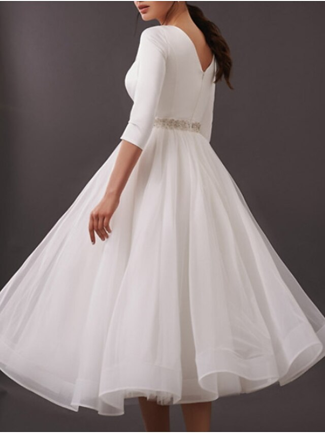 Vintage A line Scoop Neck Lace White 1940s 1950s Wedding Dresses Elegant Bridal Gowns DH873 main image 0