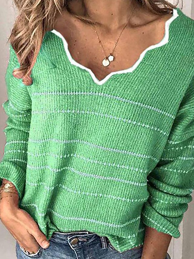 Womens Clothing Sweaters & Cardigans | Womens Pullover Sweater Jumper Knit Knitted Striped V Neck Casual Date Festival Fall Wint