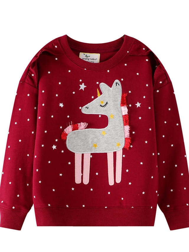 Baby & Kids Girls Clothing | Toddler Girls Sweatshirt Long Sleeve Stripe Horse White Red Cotton Children Tops Fall Winter Adorab