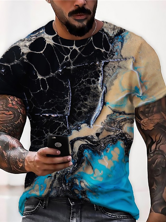 Mens Clothing Mens Tees & Tank Tops | Mens Unisex T shirt Tee 3D Print Graphic Prints Marble Crew Neck Daily Holiday Print Short