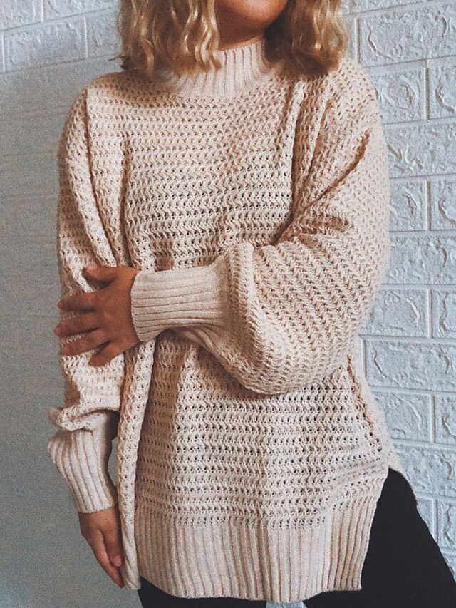 Womens Clothing Sweaters & Cardigans | Womens Pullover Sweater Jumper Knit Tunic Knitted Solid Color Stand Collar Stylish Daily 