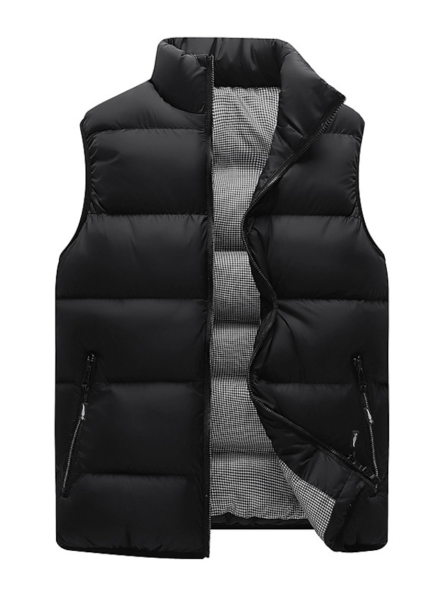  Men's Vest Gilet Street Daily Fall Winter Short Coat Zipper Stand Collar Regular Fit Thermal Warm Breathable Sporty Casual Jacket Sleeveless Solid Color Quilted Pocket Yellow Gray Black