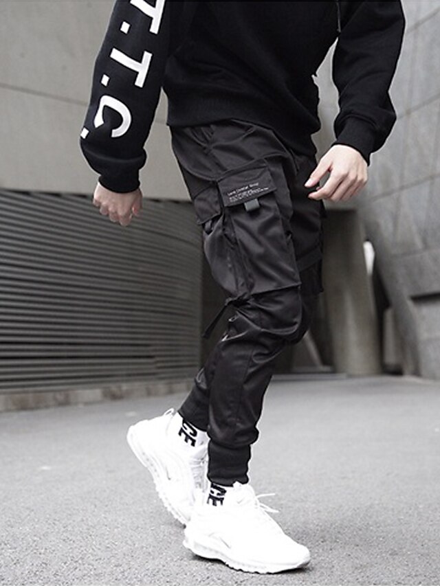 Mens Clothing Mens Bottoms | mens joggers pants long trousers multi-pockets Ribbon streetwear cargo pants outdoor fashion casual