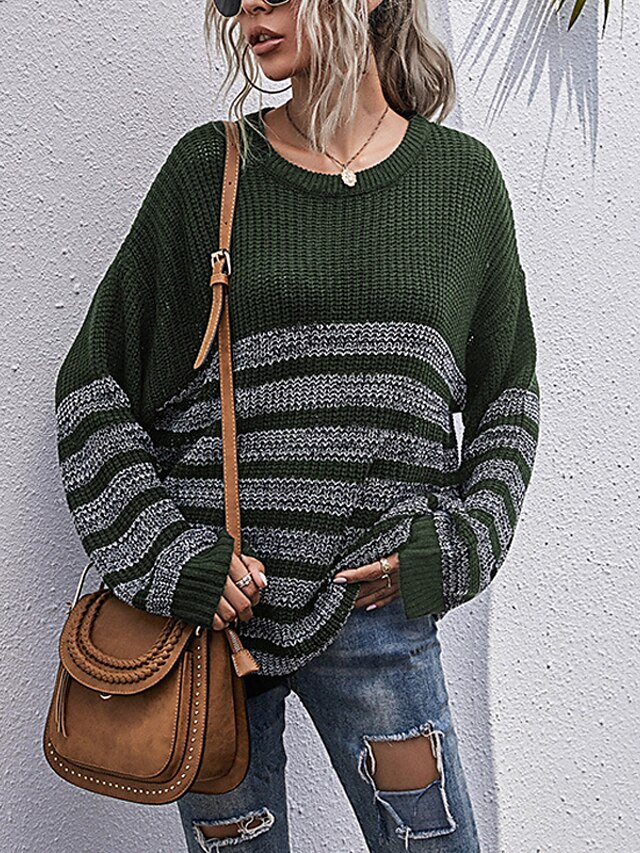 Womens Clothing Sweaters & Cardigans | Womens Pullover Sweater Jumper Knit Knitted Striped Ethnic Style Vintage Style Casual Dai