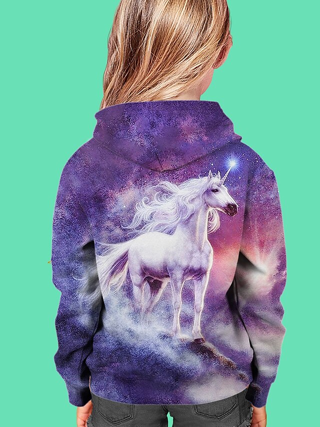 Baby & Kids Girls Clothing | Kids Girls Hoodie Long Sleeve 3D Print Galaxy Unicorn Animal Purple Children Tops Fall Active Daily