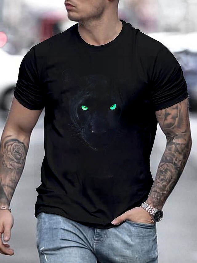 Men's Shirt T shirt Tee Tee Graphic Animal Crew Neck Brown 3D Print ...